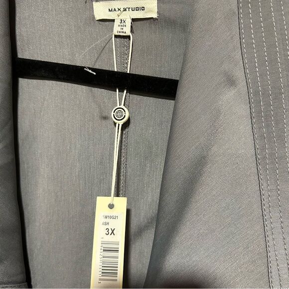 Max Studio Plus Size Twill Draped Long Jacket, Ash Gray Grey - Picture 6 of 7